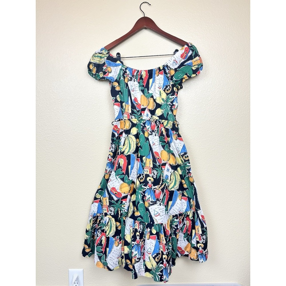 J.Crew Postcard Fruit Print Midi Dress 100% Cotton Sz 4 Tropical Lemon Guitar - Picture 8 of 9